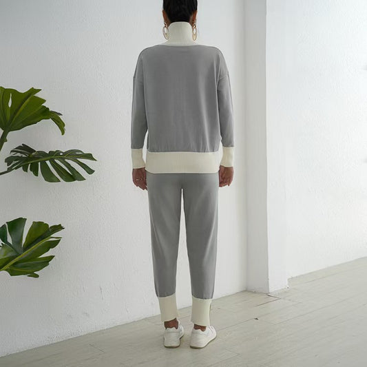 Black & White Color Block Knit Turtleneck Winter Coord Set