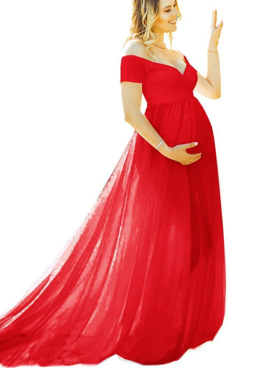 Women's mercerized pregnant women's floating tail floating sleeve one-piece dress photography dress
