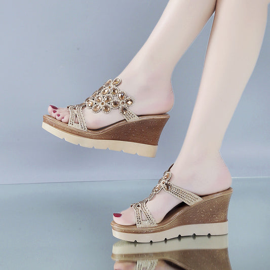 Crystal Floral Wedge Sandals for Women