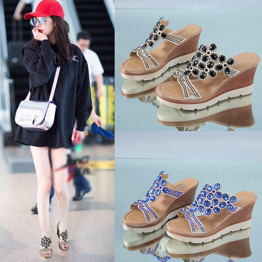 Crystal Floral Wedge Sandals for Women
