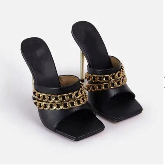 Stiletto Heels with Gold Chain Detail