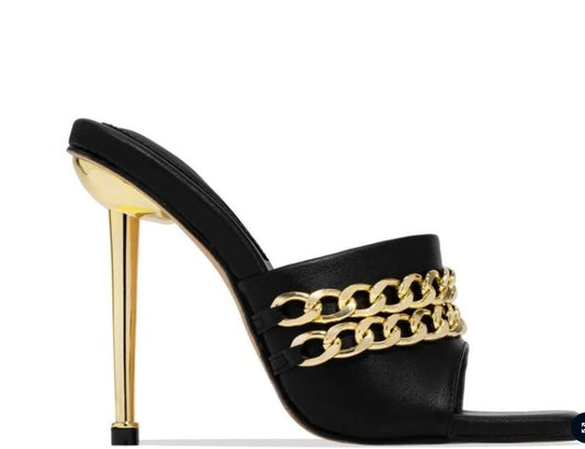 Stiletto Heels with Gold Chain Detail