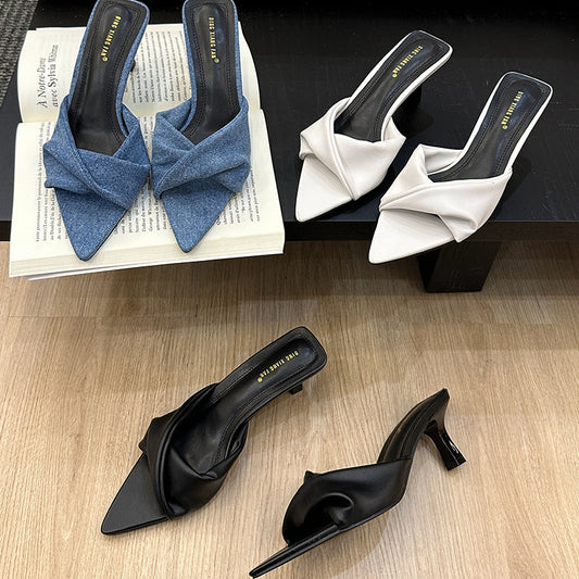 Leather Knot Mules –  Toe Slip-On Heels for Women