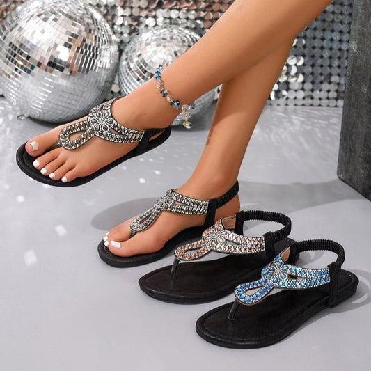 Crystal Embellished Ethnic Flat Sandals for Women