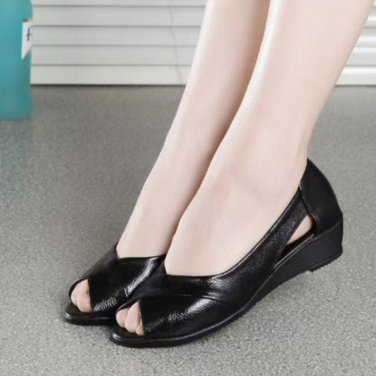 Black Comfort Open Toe Flats