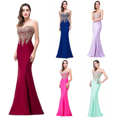 sexy back hollow applique package hip dress fishtail skirt
