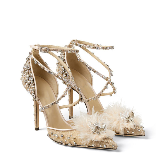 Luxury Black Crystal Embellished Strappy Heels for Women