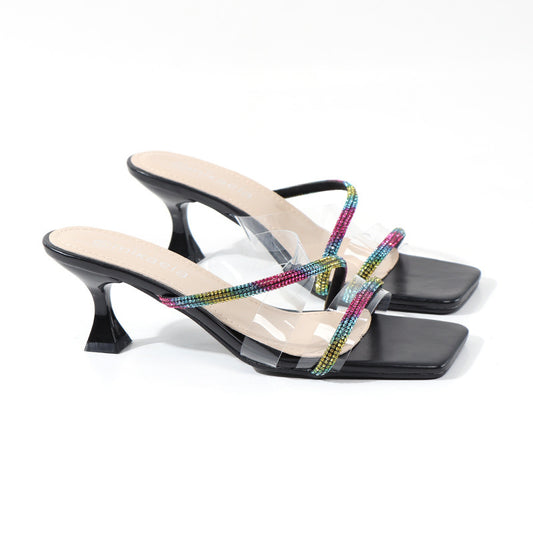 Crystal Embellished Transparent Strap High Heels