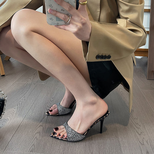 Open Toe Rhinestone Stiletto Heels
