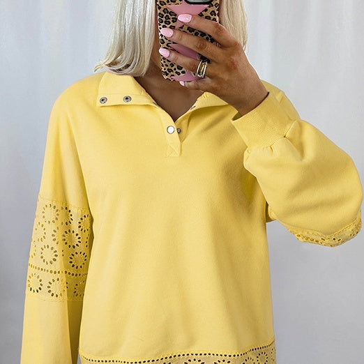 Solid Color Pullover Lapel Long-sleeved Sweater Women's