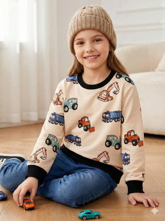 Vehicle Printed Kids Sweatshirt
