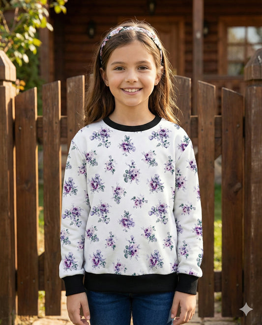Purple Floral Kids Sweatshirt