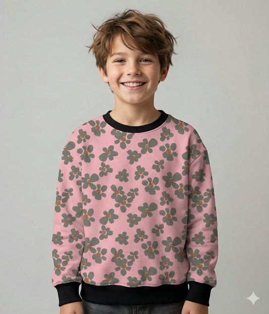 Rose Pink Flower Print Kids Sweatshirt