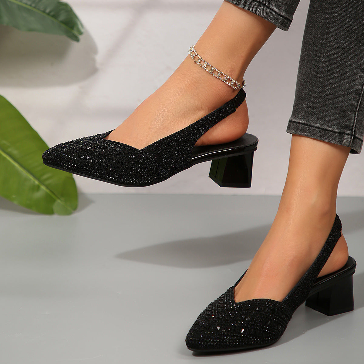 Rose Gold Shimmer Block Heel Pumps