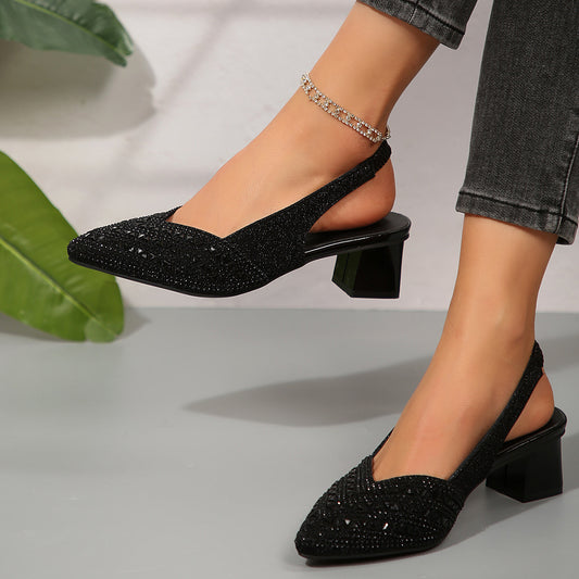 Rose Gold Shimmer Block Heel Pumps