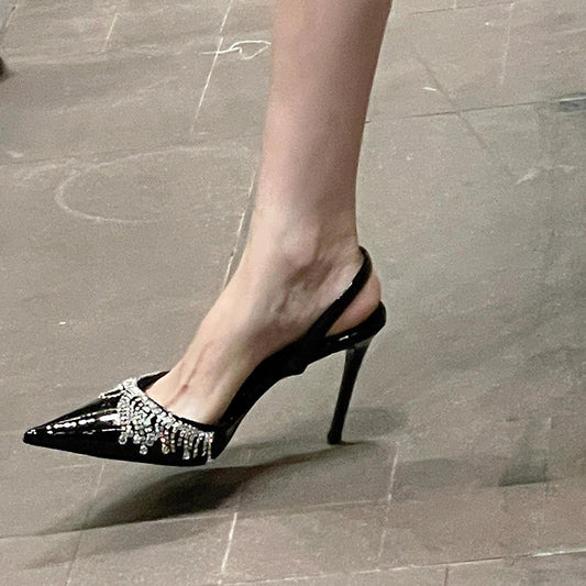 French Rhinestone With Slingback Strappy Sandals