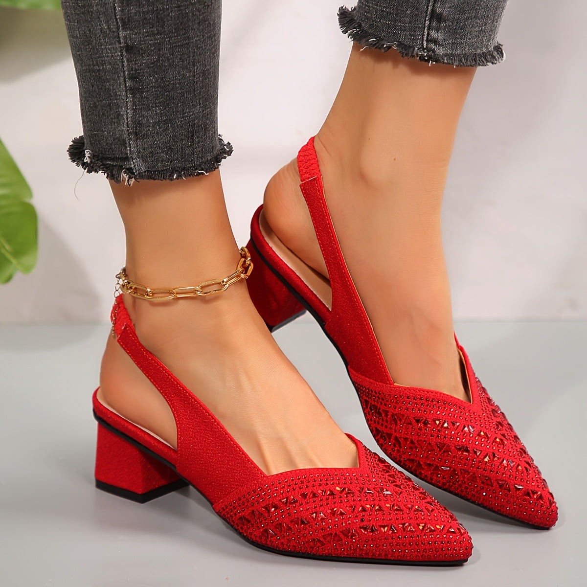 Rose Gold Shimmer Block Heel Pumps