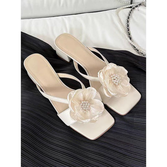 Pearl Embellished Heel Sandals