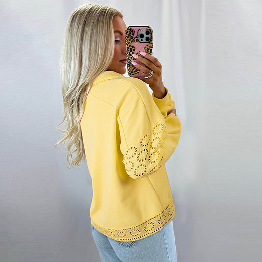 Solid Color Pullover Lapel Long-sleeved Sweater Women's
