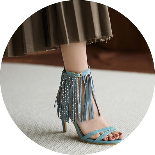 Fringe Stiletto Heels with Crystal Studs