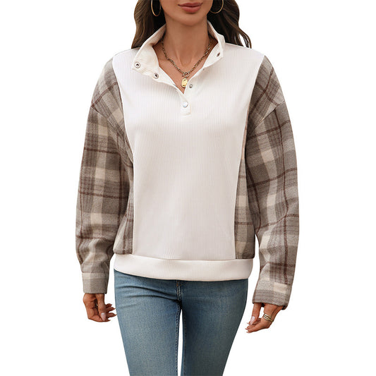 Casual Retro Plaid Stitching Loose Sweater