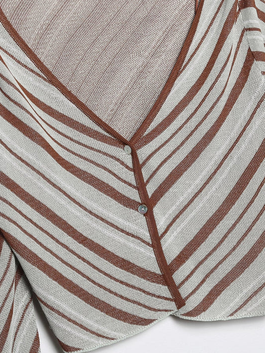 Retro Stripe Long Sleeve Top & High Waist Maxi Skirt Two-Piece Winter Coord Set