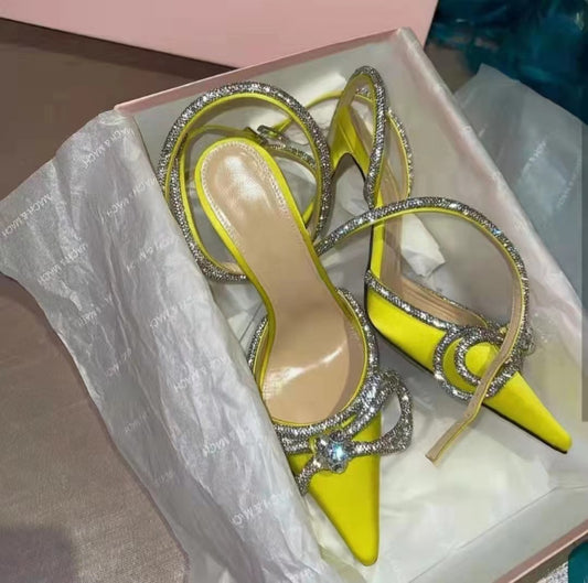 Satin Bowknot Pointed Toe Back Bandage Stiletto Heels French Style