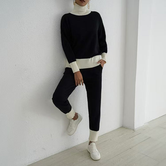 Black & White Color Block Knit Turtleneck Winter Coord Set