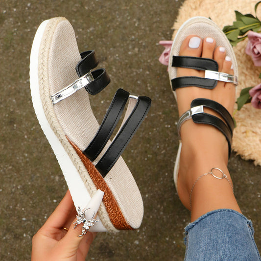 Platform Wedge Sandals with Metallic Straps