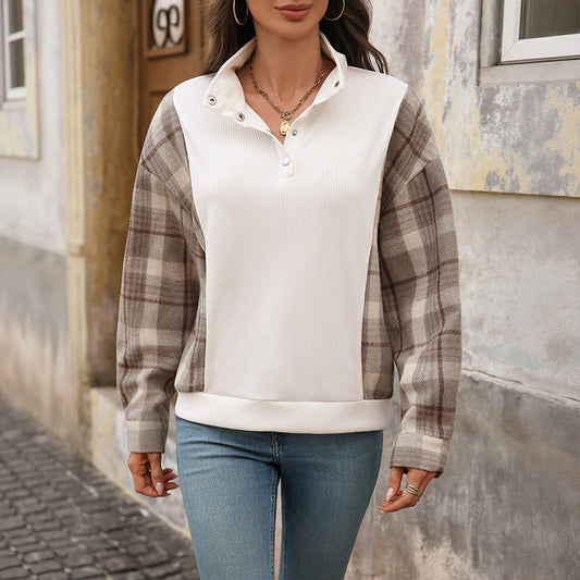 Casual Retro Plaid Stitching Loose Sweater