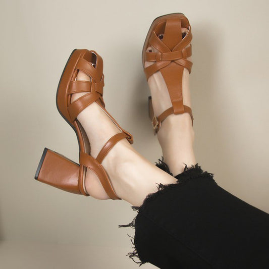 Black Block Heel Sandals for Women