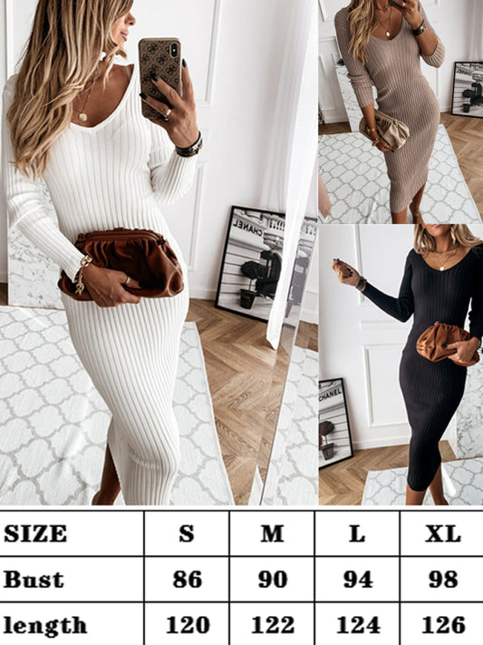 Winter Solid Long Sleeve Dress