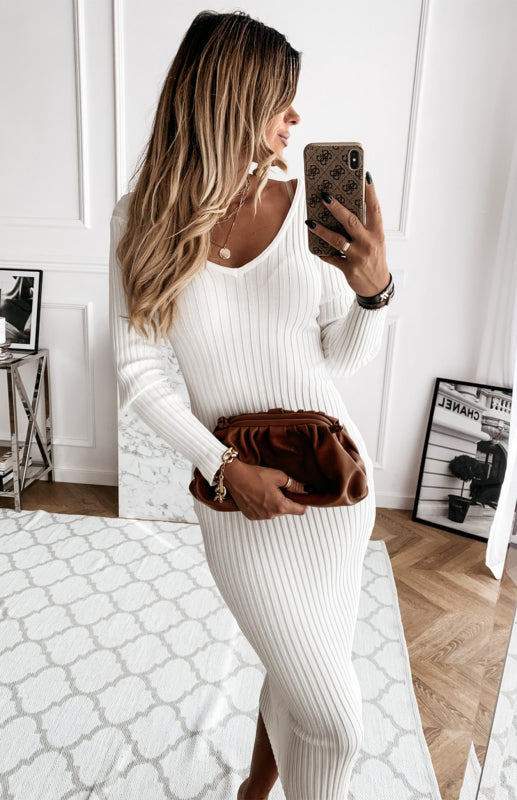 Winter Solid Long Sleeve Dress