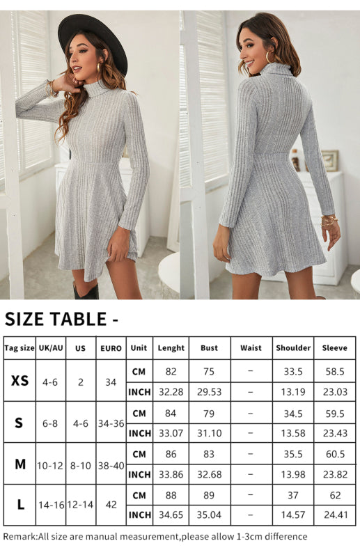 Women Turtleneck Pleated Ruffle Dress
