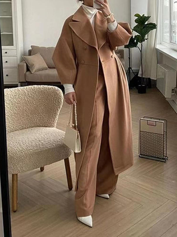 Retro court style lantern sleeve coat with large lapel and long coat