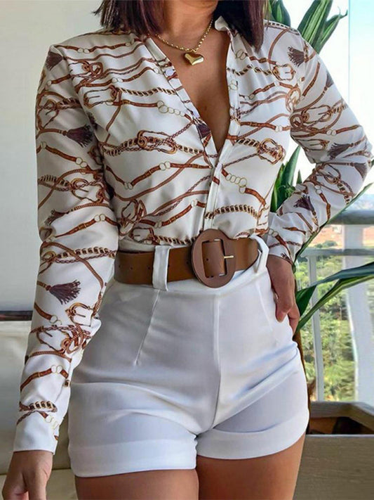 Floral Print Tie-Front Shirt and High-Waist Shorts Co-ord Set for Women