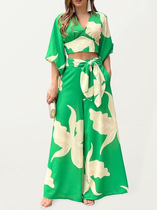 Women’s  Floral Print Co-ord Set  Crop Top & Wide Leg Palazzo Pants