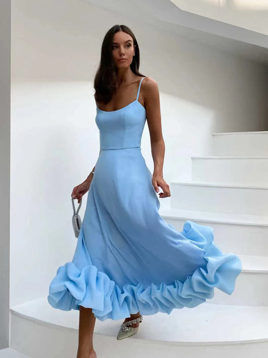 A-line skirt with suspenders and big swing three-dimensional flowers