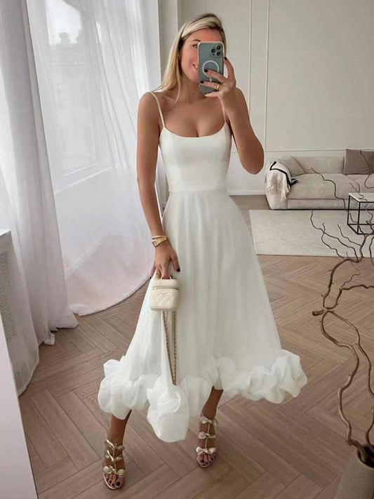 A-line skirt with suspenders and big swing three-dimensional flowers