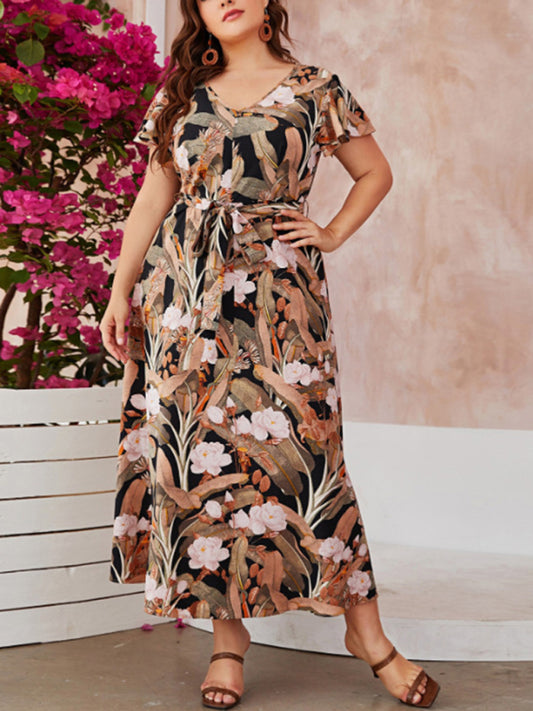Plus size women's temperament commuting loose printed dress