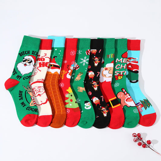 New Christmas mid-calf socks Santa Claus pure cotton socks