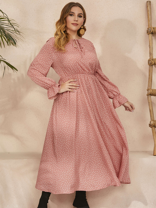 Plus size women's new polka-dot loose long-sleeved dress-Stellar