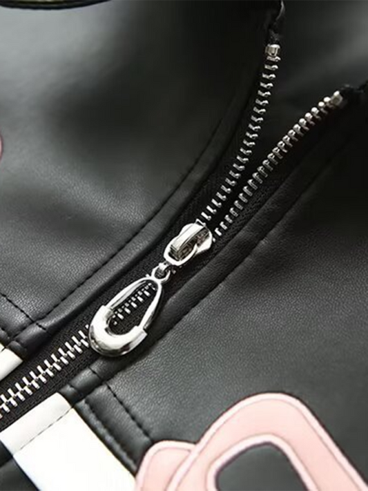 Street Fashion Bow Zipper Leather Jacket