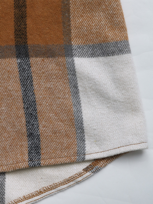 Retro classic plaid long jacket loose casual hooded jacket