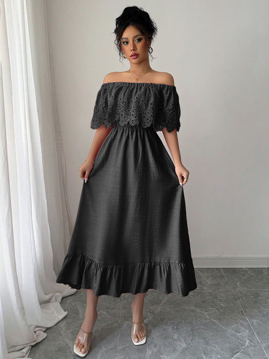 Elegant off-the-shoulder A-line maxi dress-Stellar