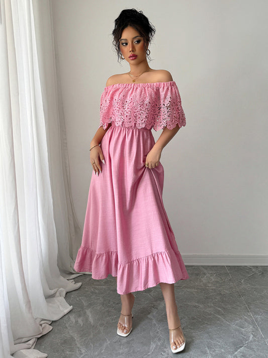 Elegant off-the-shoulder A-line maxi dress-Stellar