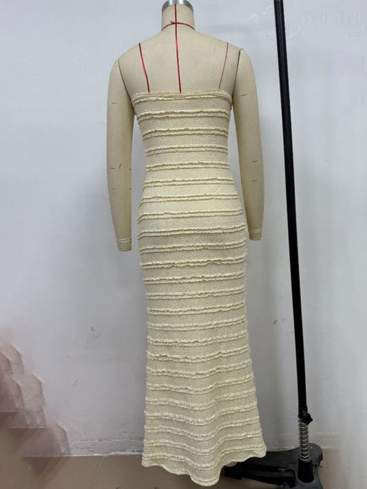 Slim-fit tube top hip-hugging light yellow dress