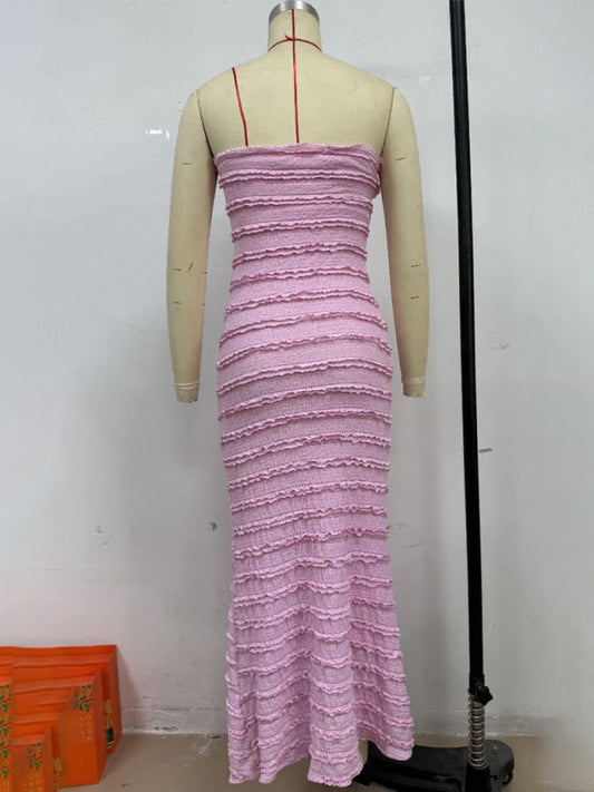 Slim fit tube top hip pink dress