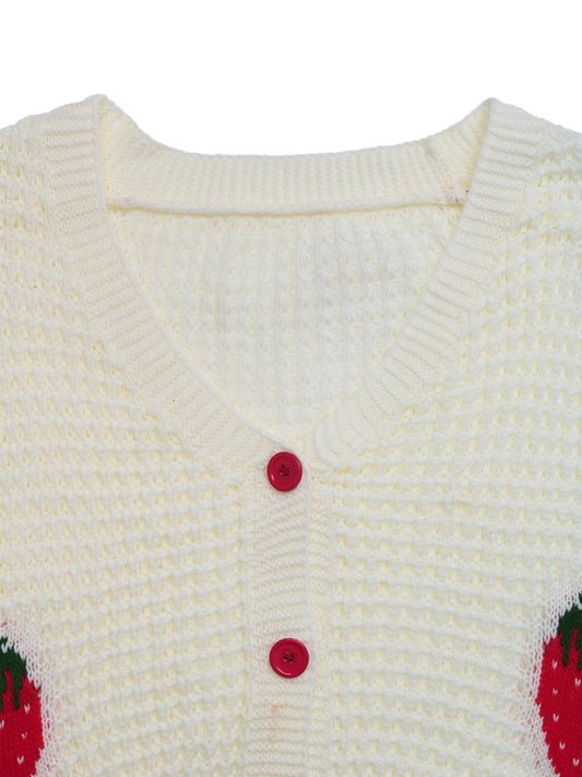 Casual Cardigan Strawberry Jacquard Knitted Sweater