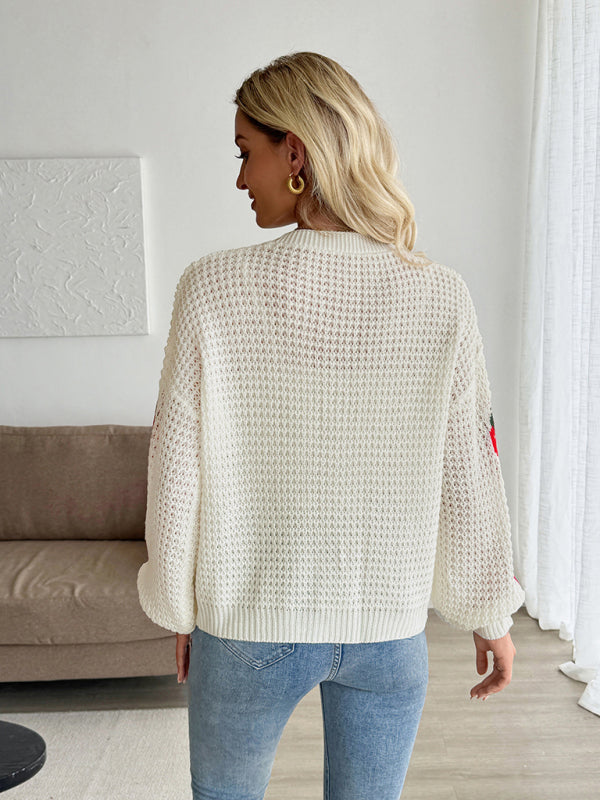 Casual Cardigan Strawberry Jacquard Knitted Sweater